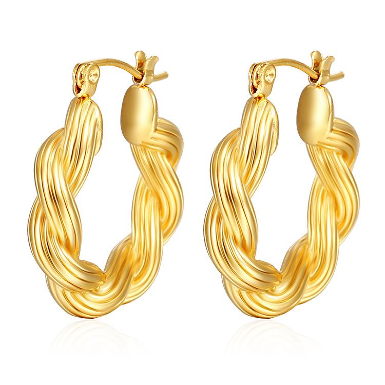18k Gold Minimalist Twisted Hoop Earrings - European & American Style