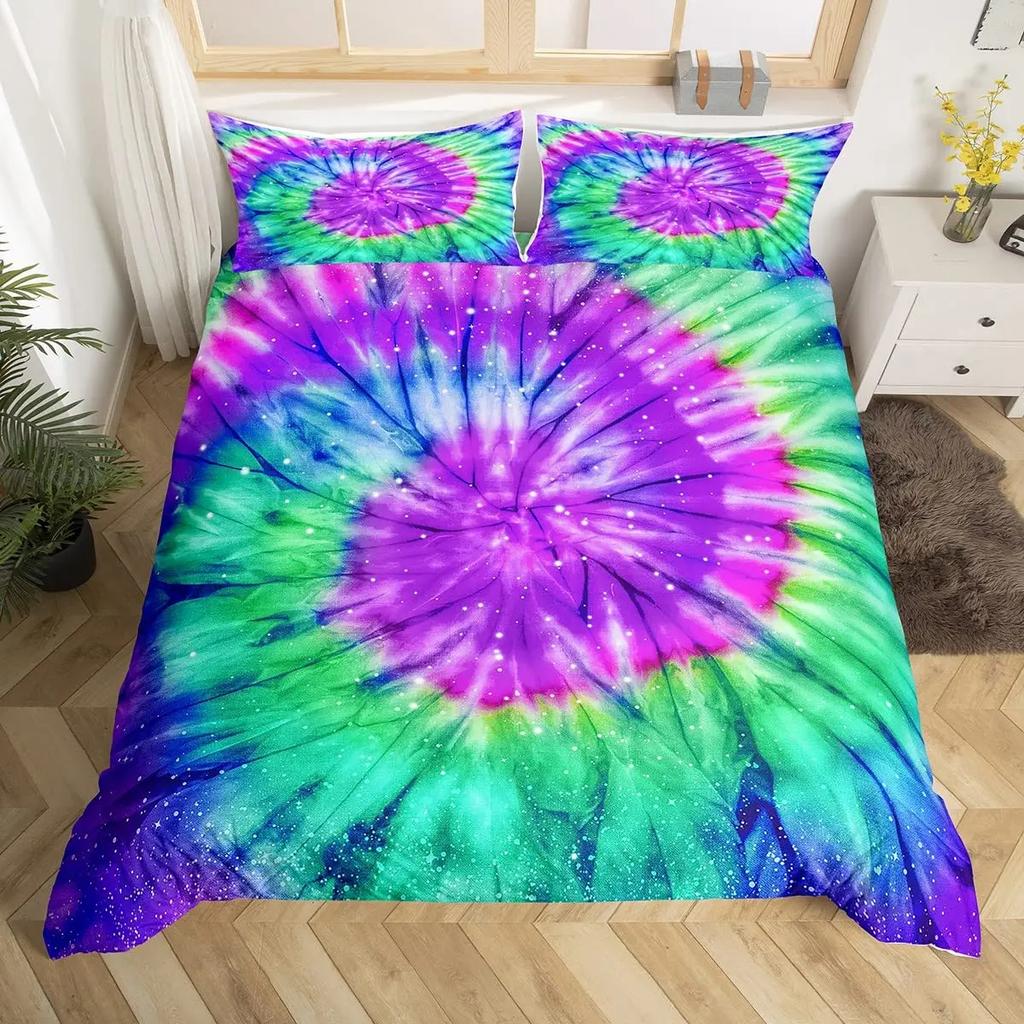 Tie Dye Soft Duvet Cover Quen Psychedelic Spiral Beding Set Boho Rainbow Ink Art Warm Comforter Cover Microfiber Tripy Exotic Bed Linen Set
