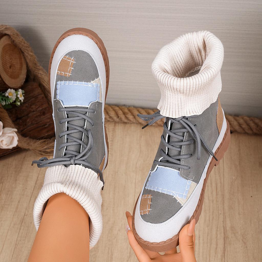 Women Boots Mixed Colors Women Shoes 2025 New Winter Punk Goth Ankle Boots Women Retro Round Toe Sewing Handmade Platform Shoes