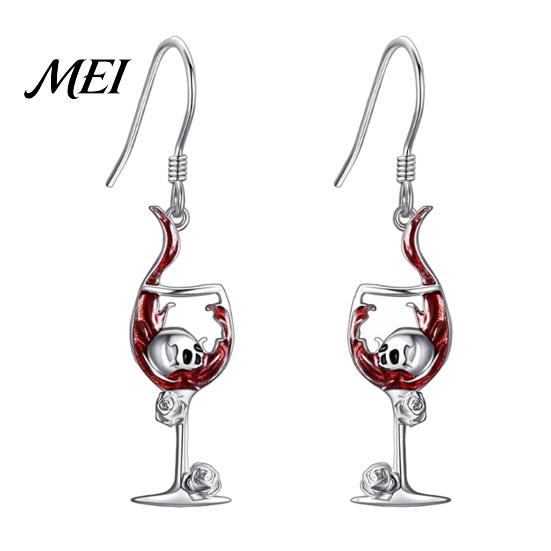 Punk Style Wine Glass Dangle 1 Pair Funny Halloween Skull Earrings, Gothic Skeleton Bold Eye Catching Earlobe Jewelry Drop Statement for Women,