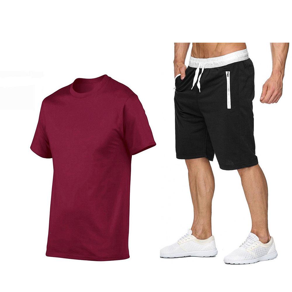 2024 Summer Men's Solid Short Sleeve T-shirt & Shorts Set