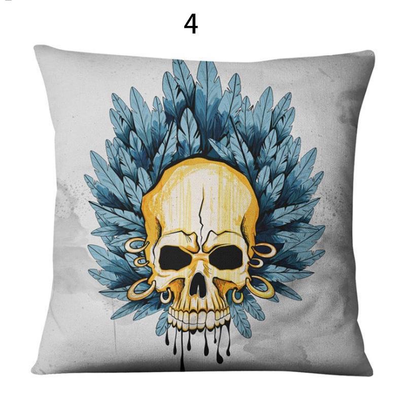 Federa Cuscino Quadrata in Cotone e Lino Serie Halloween Lussuosa con Teschio per Arredamento Casa alla Moda