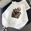 Halloween Skull and Cat Print Kangaroo Pocket Hoodie Autumn Winter Long Sleeve Sweatshirt Women Funny Vintage Hooded 90s Clothes