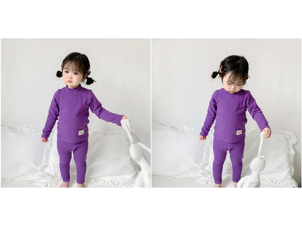 Unisex Baby Cotton Thermal Set: Cozy Brushed High-Neck Top & Trousers for Autumn/Winter