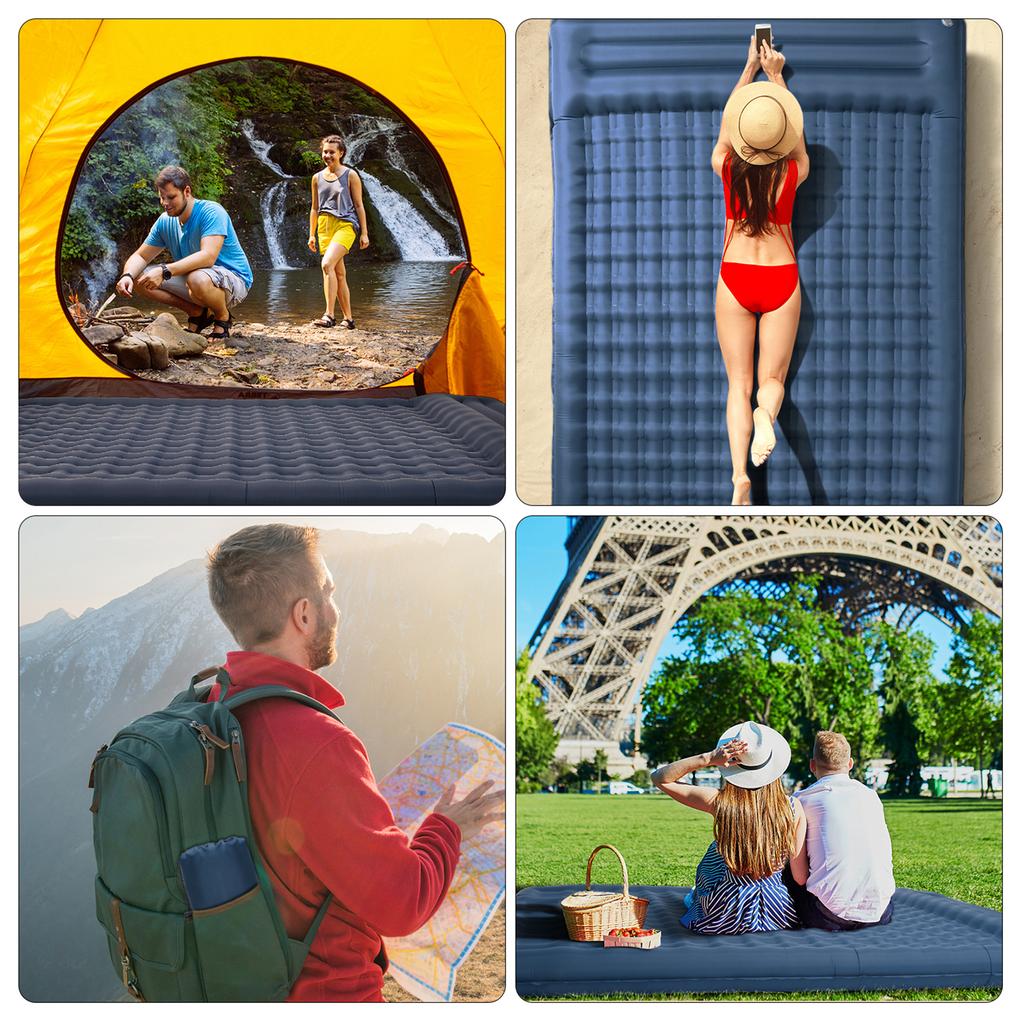 Inflatable Double Sleeping Pad Extra Thick 5 Inch Sleeping Pad Mat Air Mattress with Built In Pump for Camping