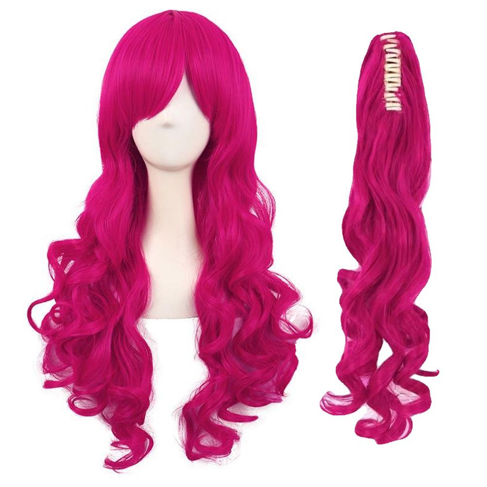 My Little Cos Anime Pinkie Pie Cos PP Pinkamena Diane Pie Cosplay Wig with Ponytails Rose Red Wigs Heat Resistant Synthetic Wigs