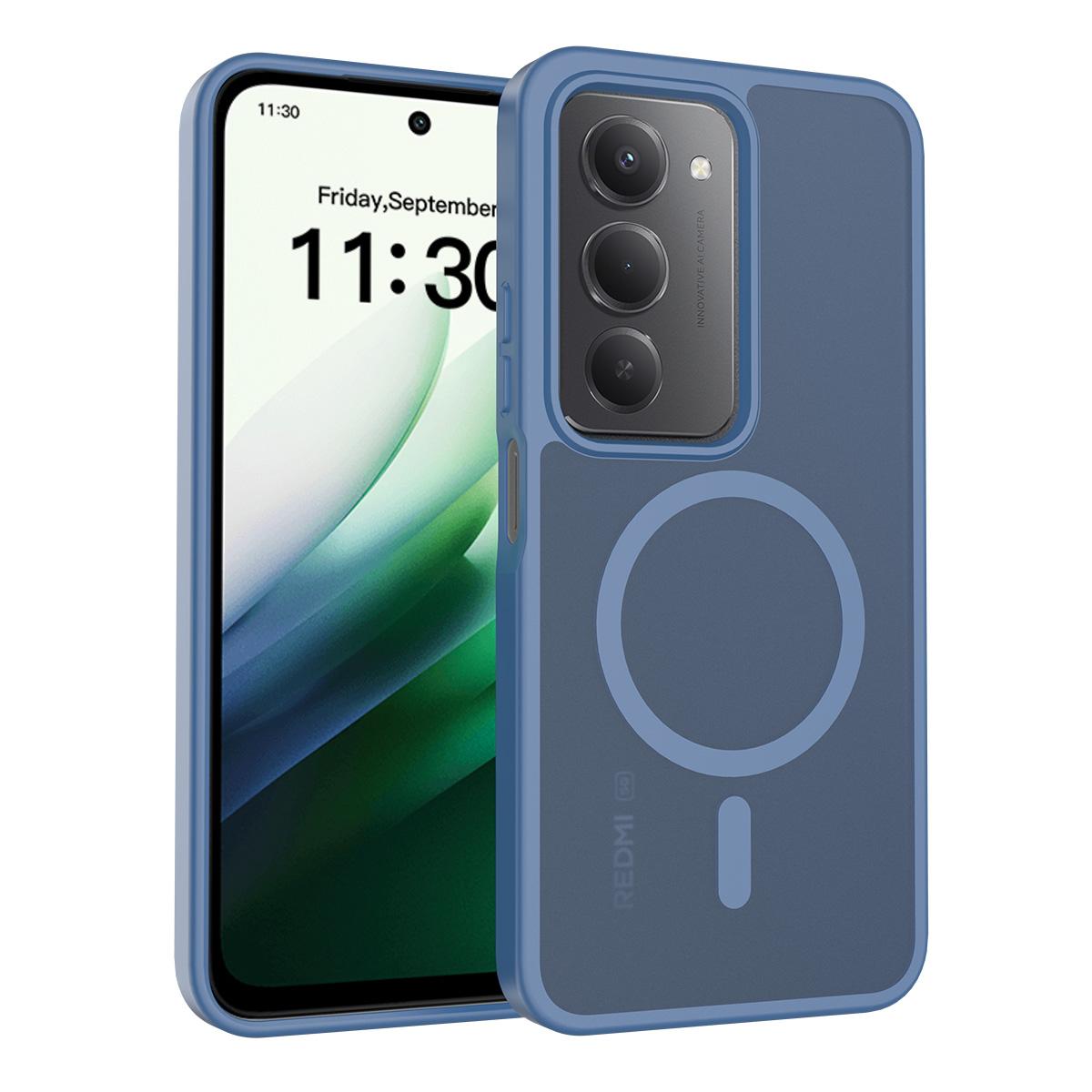 

Магнитный чехол для телефона с ощущением кожи для Xiaomi Redmi 15 4G 171,1 мм 5G 169,5 мм Magsafe Беспроводная зарядка TPU Рамка Пластиковая задняя крышка Redmi 15 4G 171mm синий