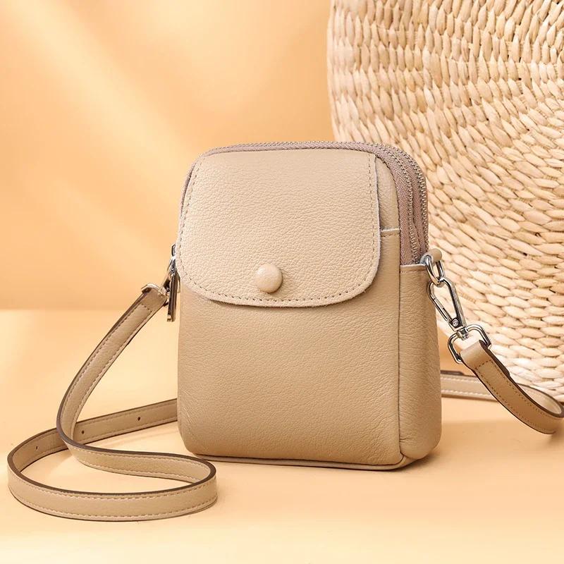 Women's Genuine Leather Bag  High-Quality Phone Bag  Luxury Shoulder Crossbody Messenger Bag  Multi-Layer Pockets