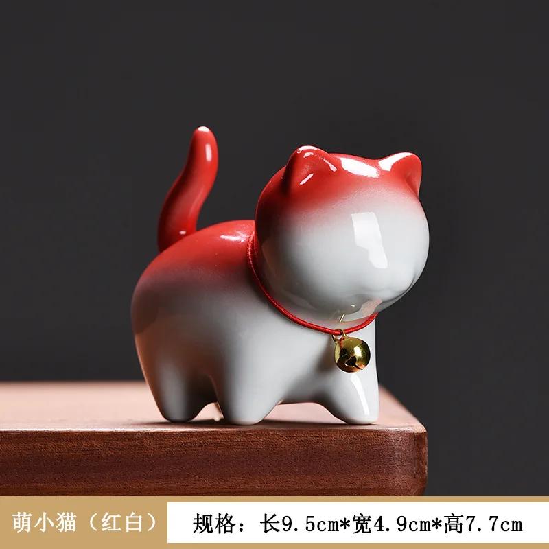 Ceramic Cat Sculpture Cartoon Bell Cats Tea Pet Teaware Accessories Home Office Teatable Micro-landscaping Decoration Pen Holder