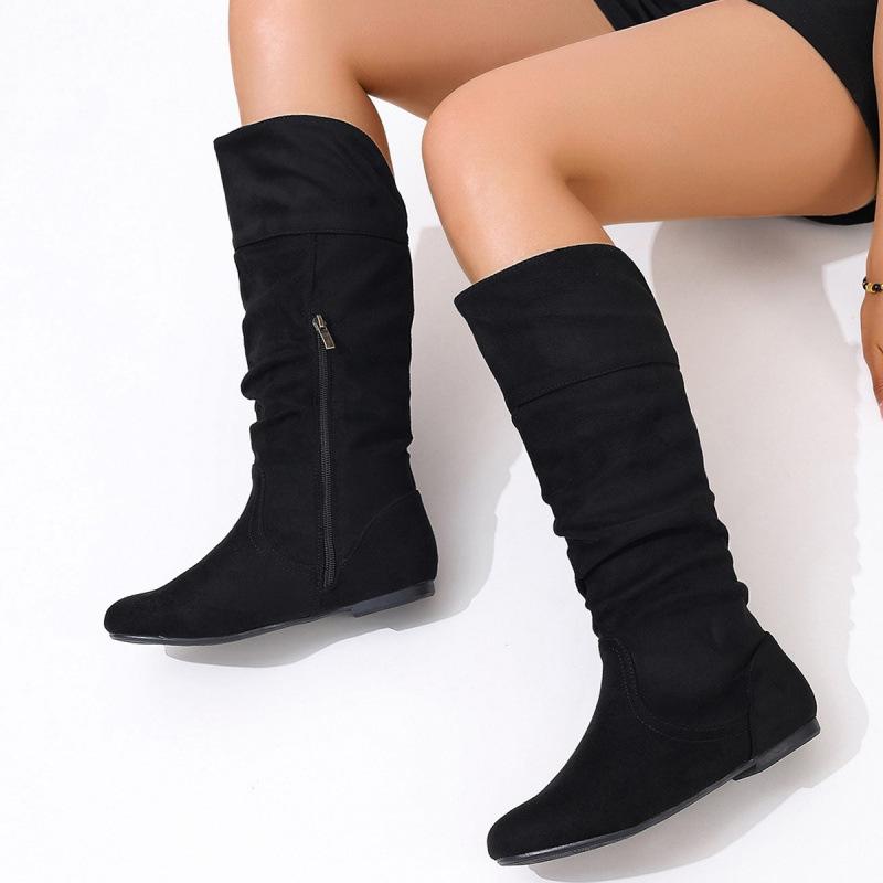 Large size tall tube flat bottom Spice Girl western cowboy knight boots new solid color fashion boots 42 5990₽