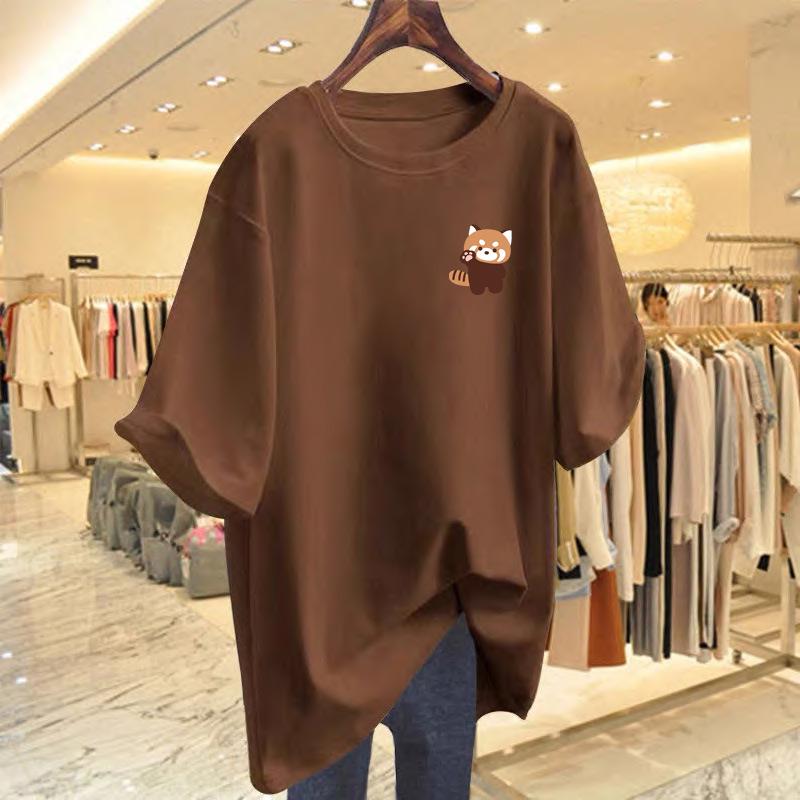 2025 Women's Summer Loose Fit Letter Print Round Neck Mid-Length T-Shirt