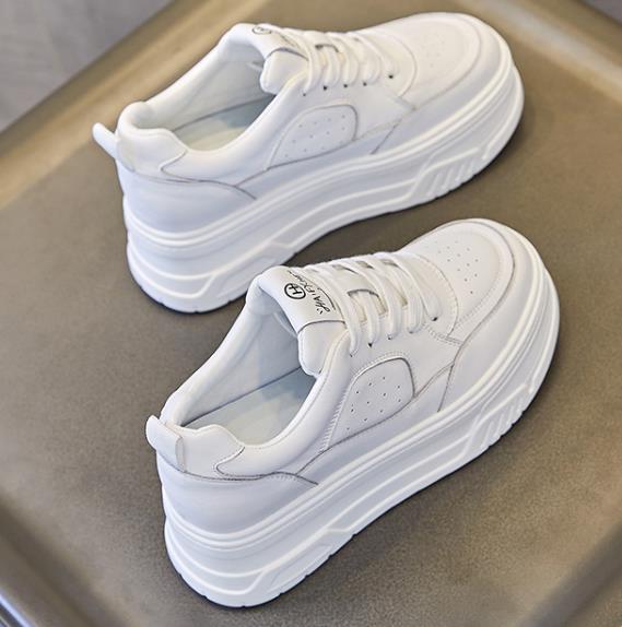Fashion 6CM Women Shoes Chunky Sneakers Out Genuine Leather Casual White Wedge Shoes Autumn Platform Heel Pumps Mujer Bombas Breathable