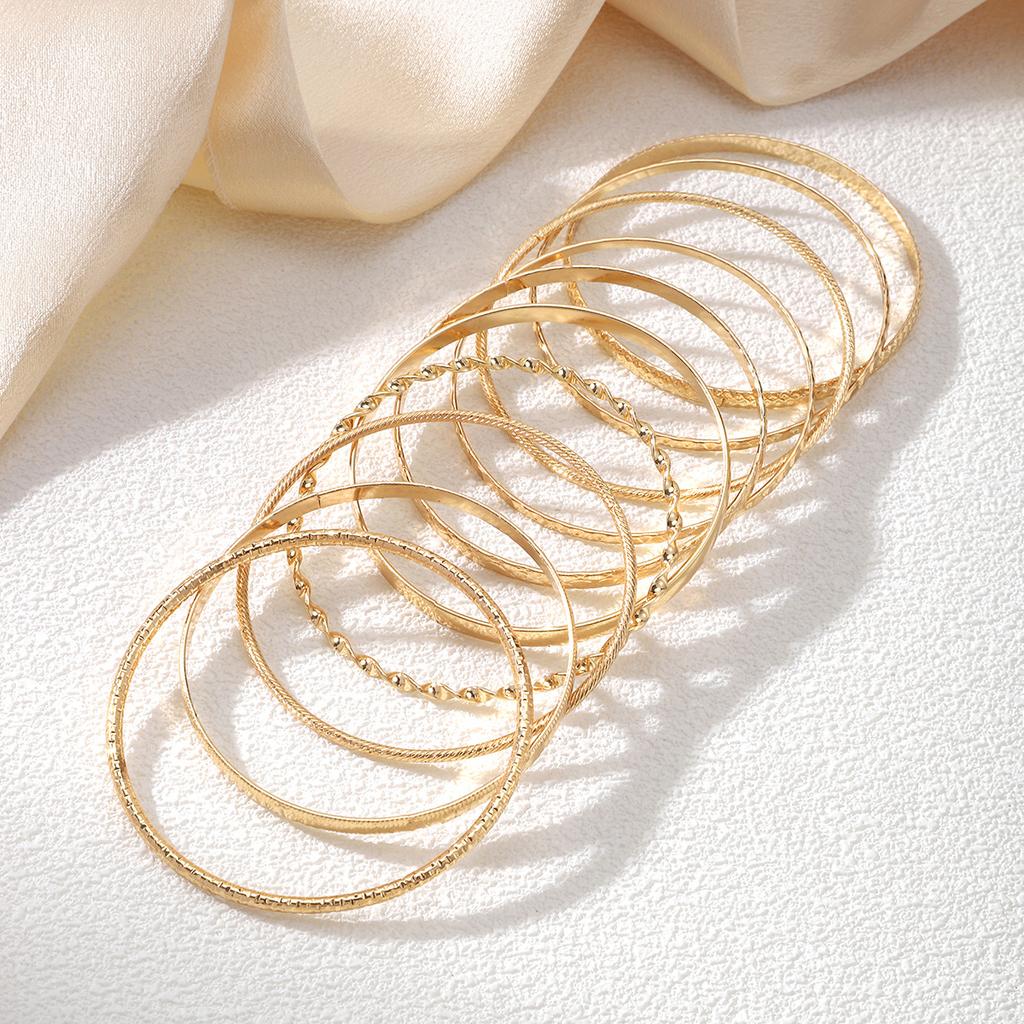 10 Stück Punk Geometrie Goldfarbe Armbänder Set für Damen Mode Charm Armbänder Armreifen Vintage Schmuck Accessoires