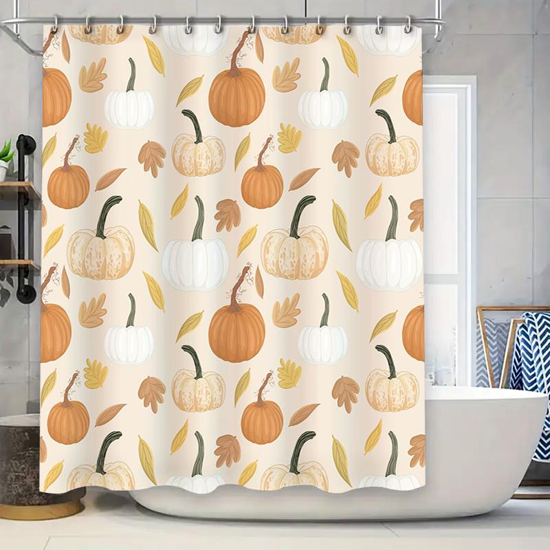 Herbstblätter Kürbis Muster Duschvorhang Wasserdichtes Gewebe für Heimdekoration im Badezimmer.