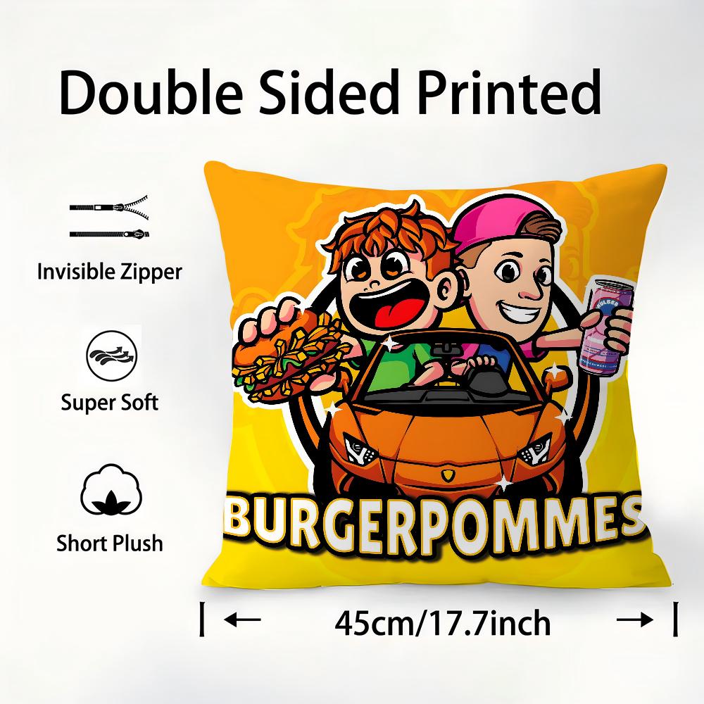 Burgerpommes I-ICrimax Cartoon Pillow Case Sofa Home Double-sided Printing Short Plush Cushion Cover Throw Pillow Cover Gifts