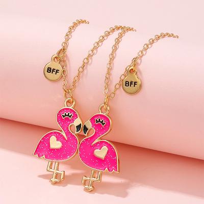 2Pack Flamingo Shaped Pendant Girl Best Friends BFF Necklace Friendship for Women's Jewelry Gift Party Use