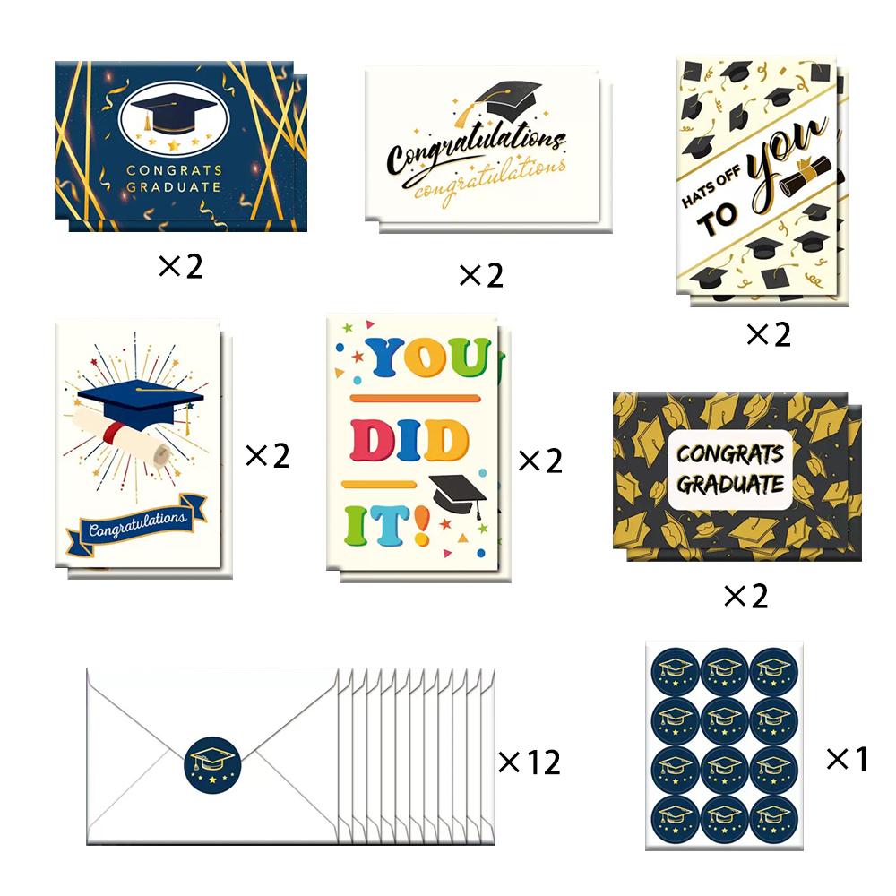 

Runtowo 12Pcs/Set Graduation Cards With Envelopes ,Graduation Party Invitation Card,Greeting Cards Graduation Party Supplies