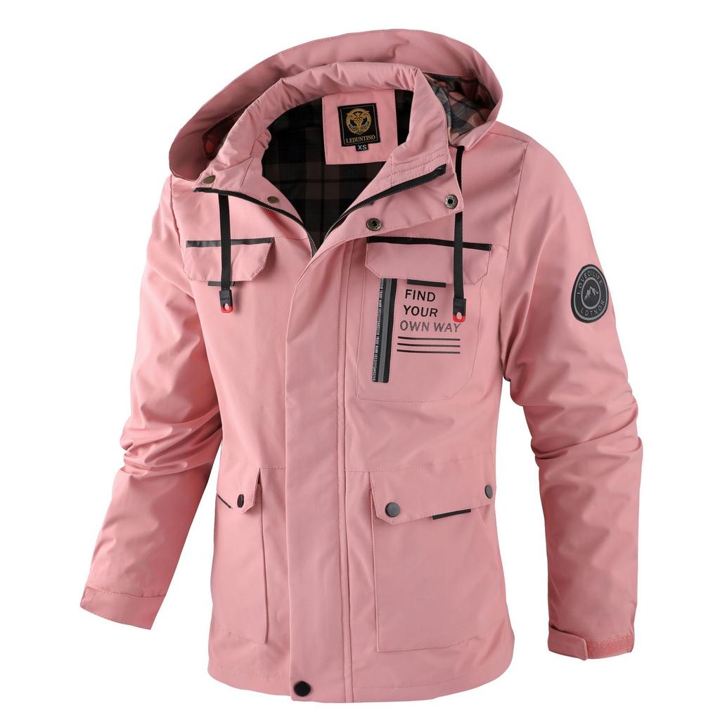 Men's Hooded Winter Jacket with Multiple Pockets, Red-Black Plaid Lining, and Adjustable Cuffs - Beige, Black, Army Green