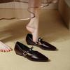 French retro v-port one-word buckle with Mary Jane shoes thick heel 2025 new soft leather square head low heel light mouth single shoes
