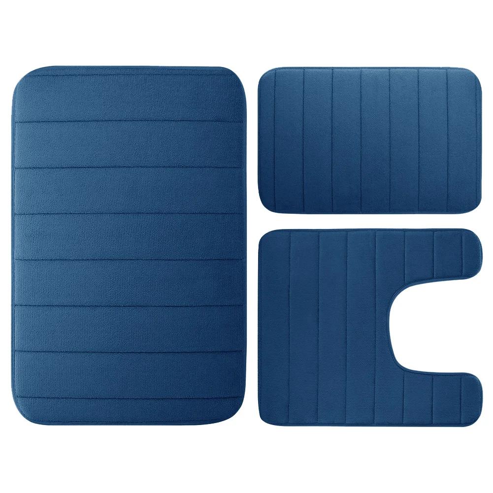 

3 Pieces Memory Foam Bath Rugs Absorbent Bathroom Rugs Non-Slip Washable Bathroom mats Bath Mats for Bathroom Floor Rugs Carpets тёмно-синий