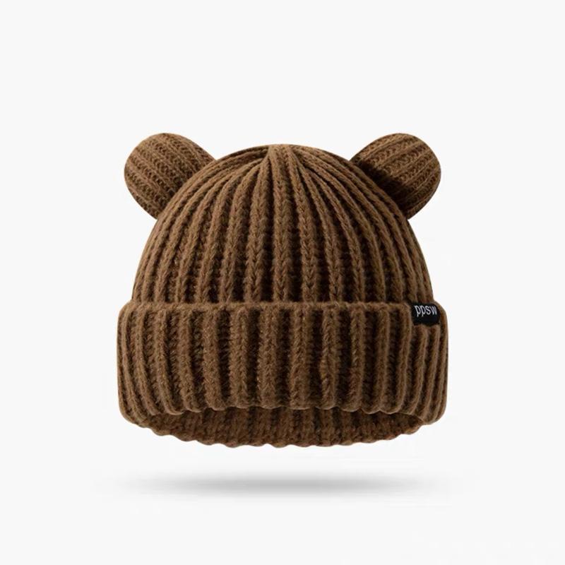 Bonnet en Laine Tricoté avec Oreilles d'Ours Mignonnes pour Femmes Mode Capuche Épais Bonnets Hiver Chaud Chapeaux en Laine