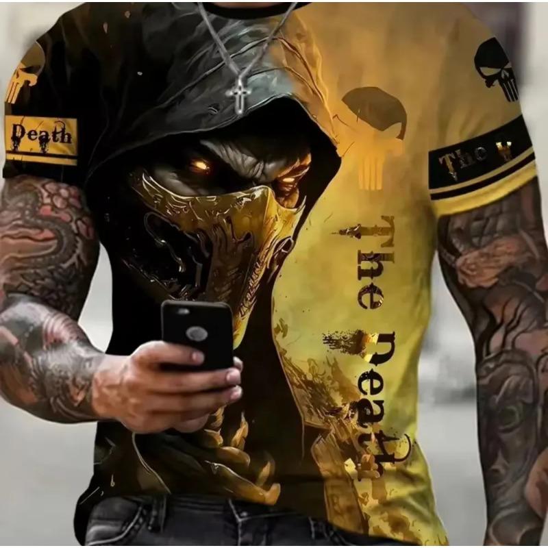 Men's Summer Loose Casual Round Neck Short Sleeved Men's Striped 3D Animal T-shirt Top S-6XL