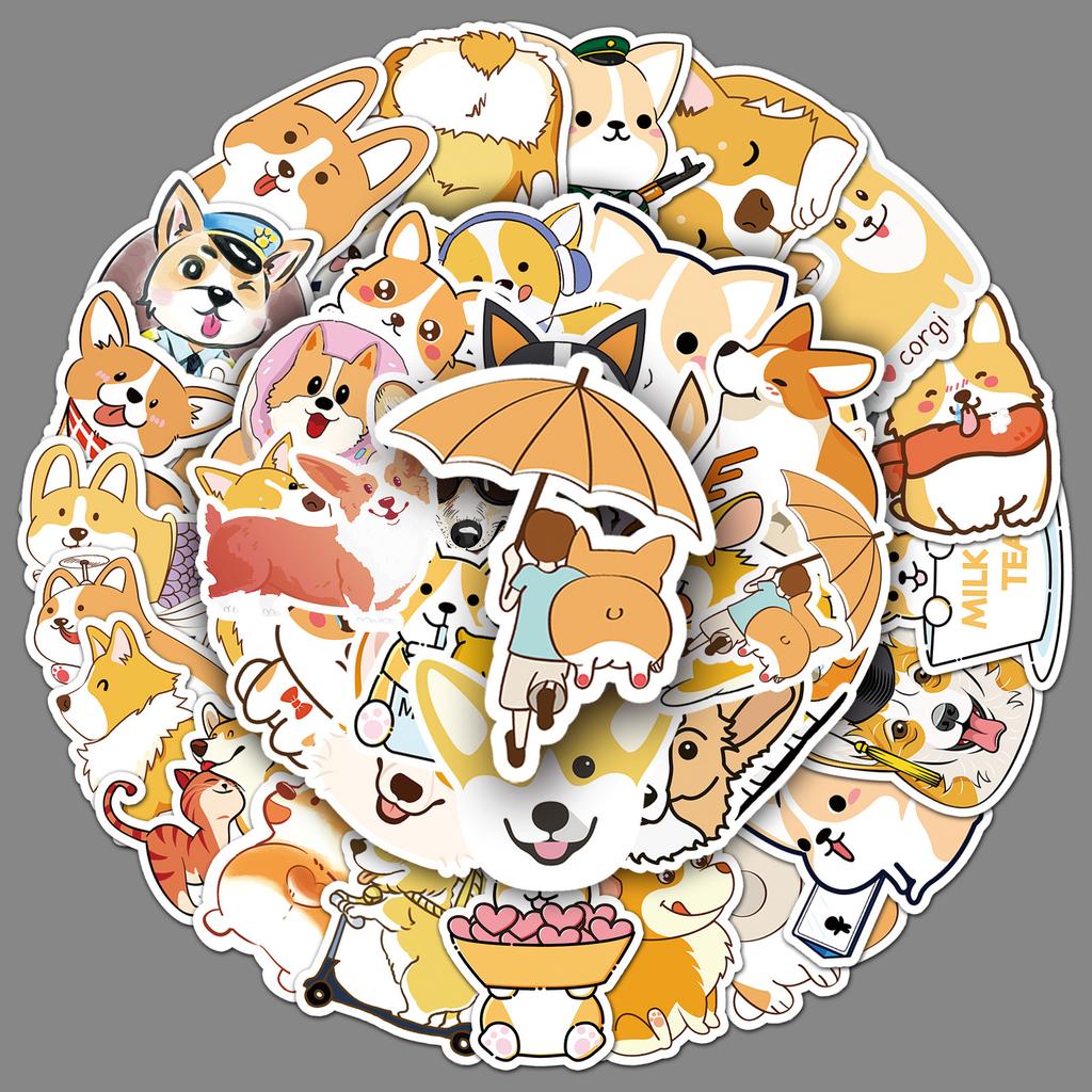 50 Cartoon Cute Corgi Personalized Graffiti Suitcase Bicycle Scooter Waterproof Car Decoration Stickers