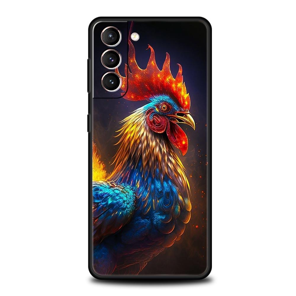 Cock Rooster Chicken Phone Case For Samsung Galaxy S26 Ultra S25 Plus S24 FE S23 S22 5G S21 S20 Cover Black Soft