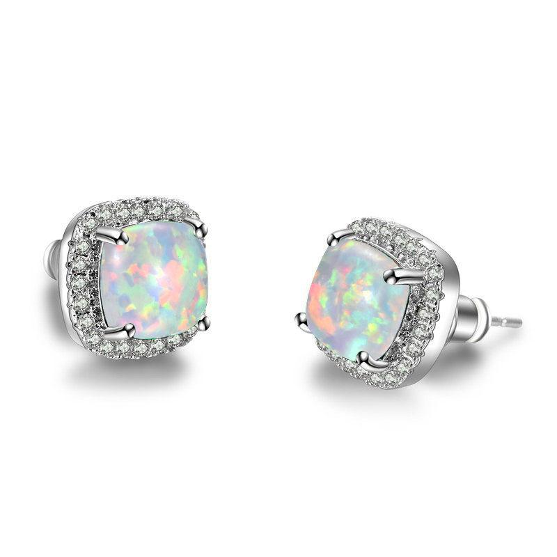 Luxury Female Yellow Pink Stone Earrings Fashion Silver Wedding Jewelry Vintage Double Stud Earrings For Women
