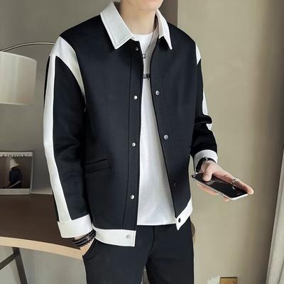 Men's Large Single Layer Stand Up Jacket Patchwork Casual Jacket Office Jacket