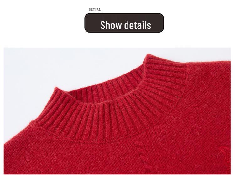 Women's Warm Cashmere Sweater with Embroidered Half-High Collar - Autumn/Winter Fashion Base Layer