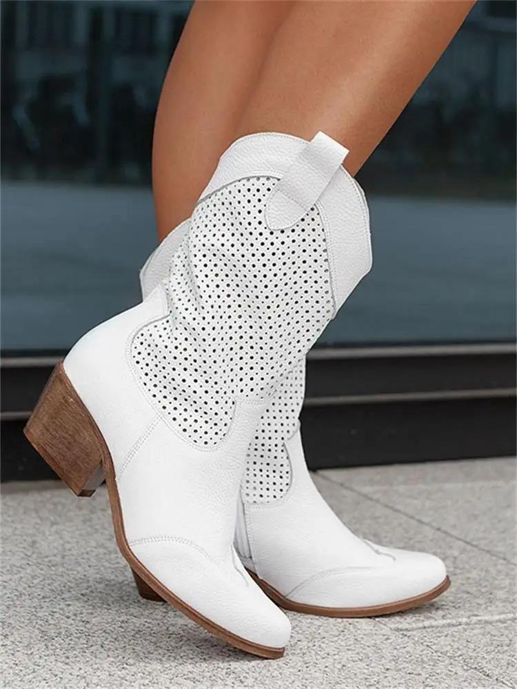 Fashion Women's Boots Mid Calf Retro Simple Suede Boots 5CM Square Heel Winter New Product Burnt Flower Suede Low Tube WomenShoe
