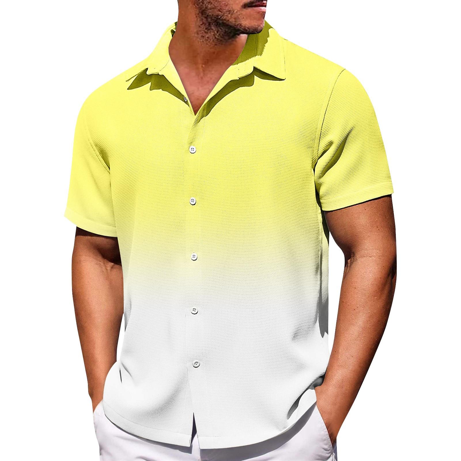 

Мужские рубашки с короткими рукавами и пуговицами с градиентом. Мужские повседневные модные рубашки с короткими рукавами. XL жёлтый
