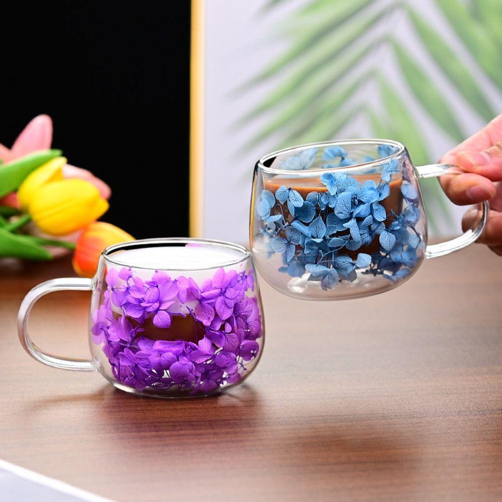 Double Insulated Dried Flower Glass Cup Coffee Tea Cup Clear Glass Cup Double Wall Mug  Household