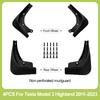 4PCS Non Perforated Mud Flaps For Tesla Model Y/3 2021-2026 No Splash Guards TPE Plastic Fender Mudguards Car Exterior Accessori
