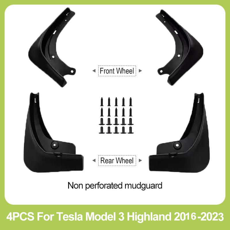 4PCS Non Perforated Mud Flaps For Tesla Model Y/3 2021-2026 No Splash Guards TPE Plastic Fender Mudguards Car Exterior Accessori