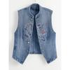 Thin Denim Vest Jacket Women's Summer Chinese Embroidery Temperament Women's Blouse Vest Vest