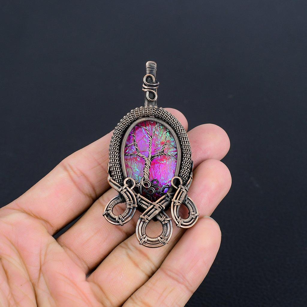 Tree Of Life Australian Triplet Opal 999 Copper Wire Wrapped Pendant, Handmade Gemstone Jewelry Pendant Gift For Birthday