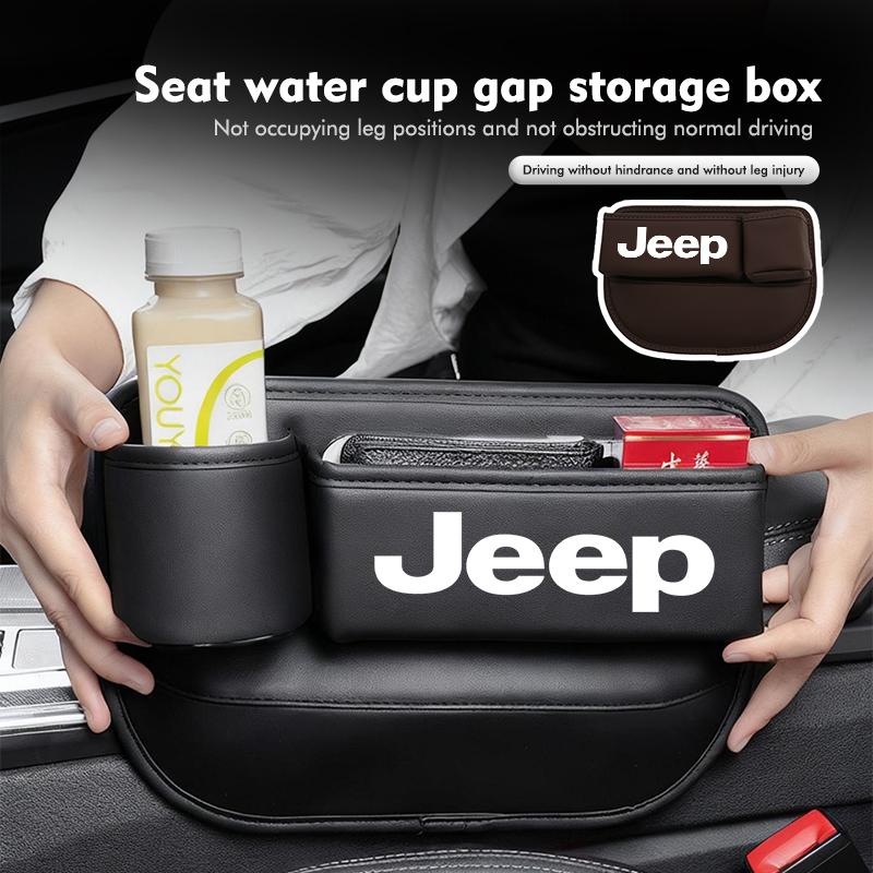 For Jeep Car Seat Gap Storage Box Leather Organizer with Cup Holder Compass Renegade Cherokee Wrangler JK Patriot Liberty