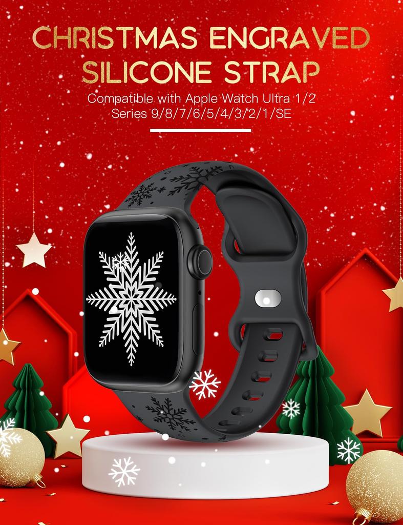 Christmas Strap For Apple Watch Bands 49mm 46mm 45mm 44mm 42 40mm Engraved Bracelet Correa IWatch Series 11 10 SE 9 8 7 Ultra2 3
