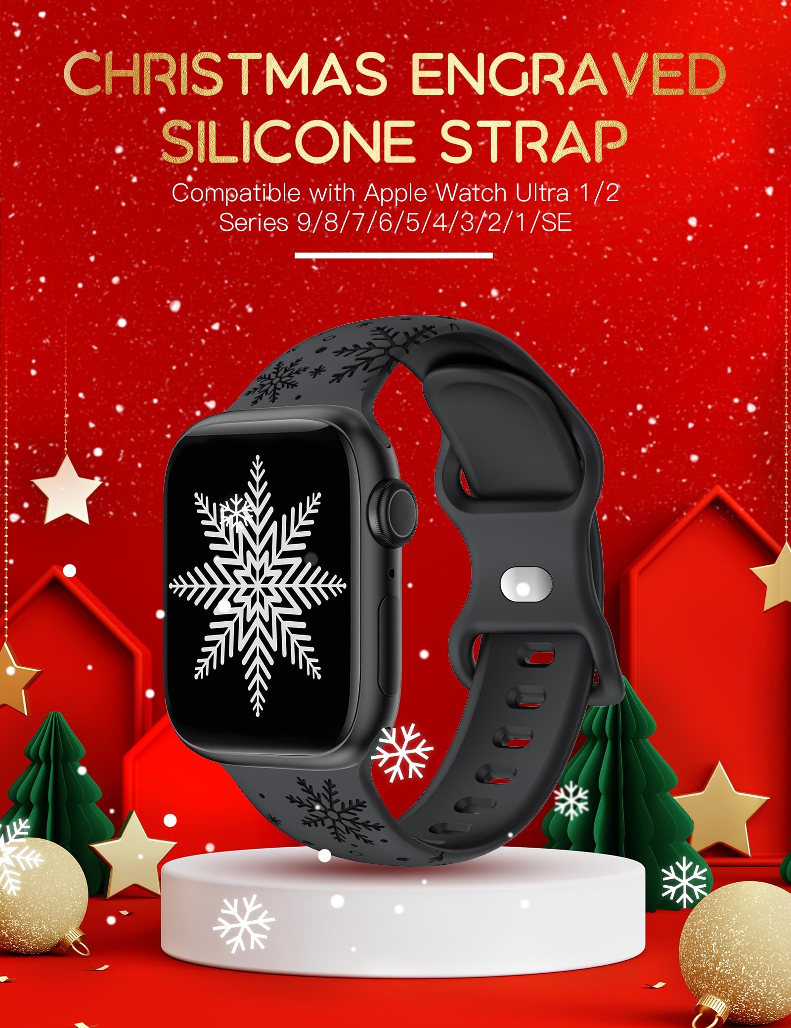 

Рождественский ремешок Для ремешков Apple Watch 49мм 46мм 45мм 44мм 42 40мм Гравированный Браслет correa IWatch Серии 11 10 SE 9 8 7 Ultra2 3 S10-42 38 40 41mm