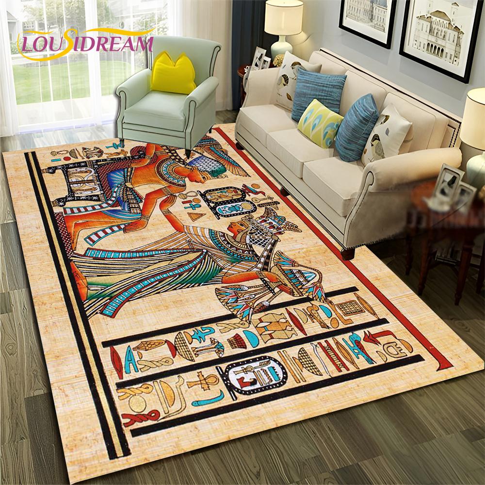 Egyptian Mythology Pharaoh Hieroglyphics Carpet Rug for Home Living Room Bedroom Sofa Doormat Decor,Area Rug Non-slip Floor Mat