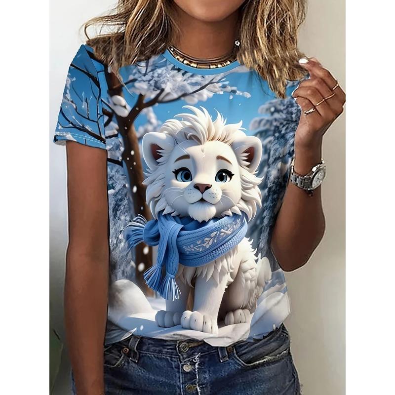 Summer Round Neck 3D Print Animal Pattern Top Fashionable Casual Short Sleeved Women's T-shirts