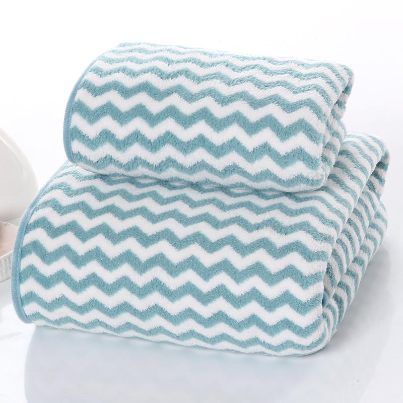 Coral Fleece Striped Bath Towel Set, Large & Thick, 70 x 140 cm, Absorbent Gift for Adults.