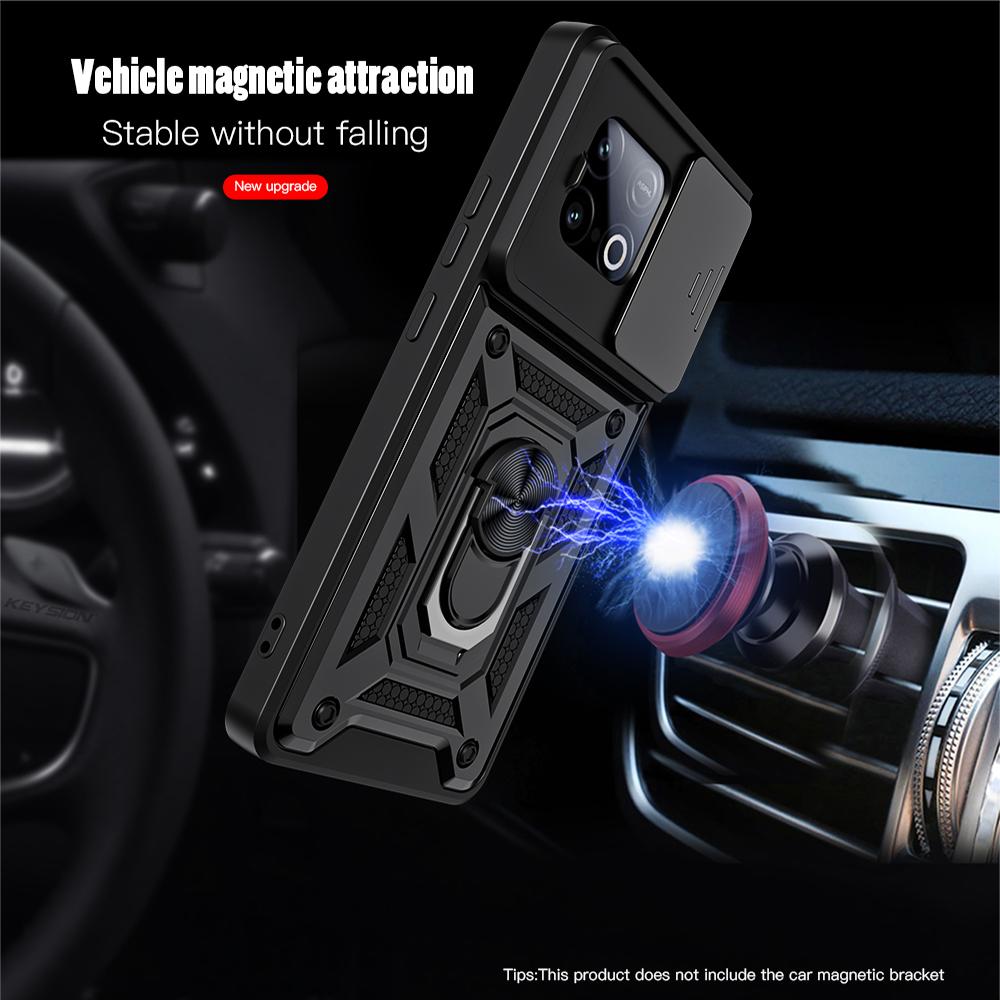 KEYSION Shockproof Case for IQOO Z10 Turbo Pro 5G Slide Camera Lens Protection Ring Stand Phone Back Cover for IQOO Z10 Turbo 5G