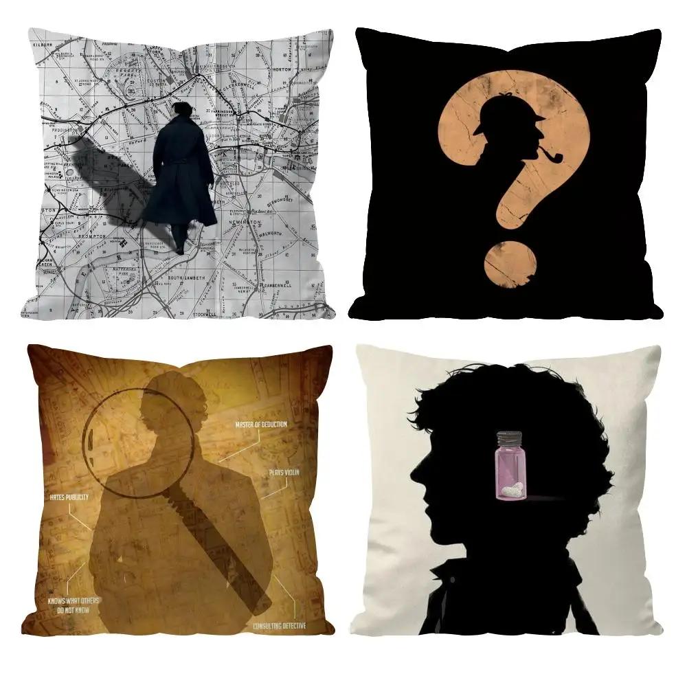 TV S-Sherlock H-Holmes Classic Cushion Cover Pattern Printed Pillowcase for Living Room Sofa Cushion Cover & Bedroom Decor