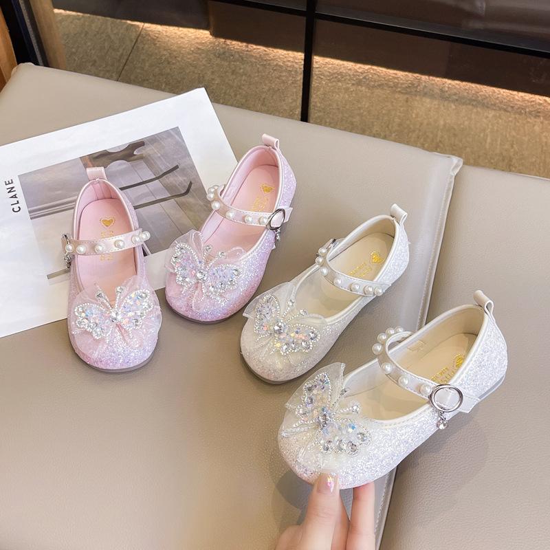 Girls princess leather shoes 2025 autumn new baby crystal single shoes versatile casual princess style performance shoes student shoes