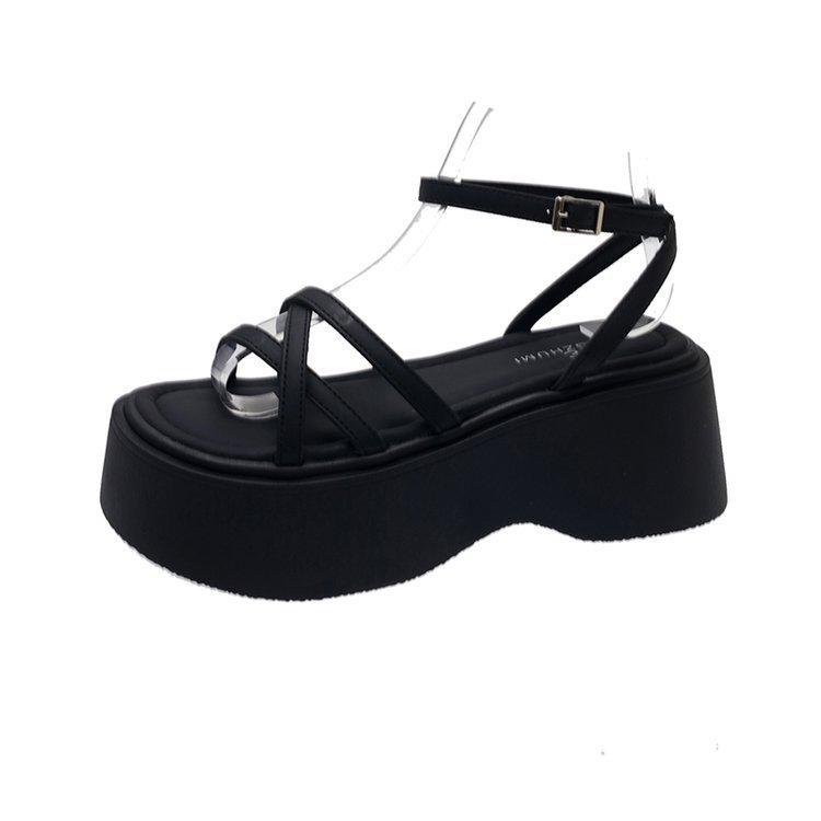 French muffin thick-soled simple temperament with sandals women's shoes 2025 new summer height-increasing Roman shoes