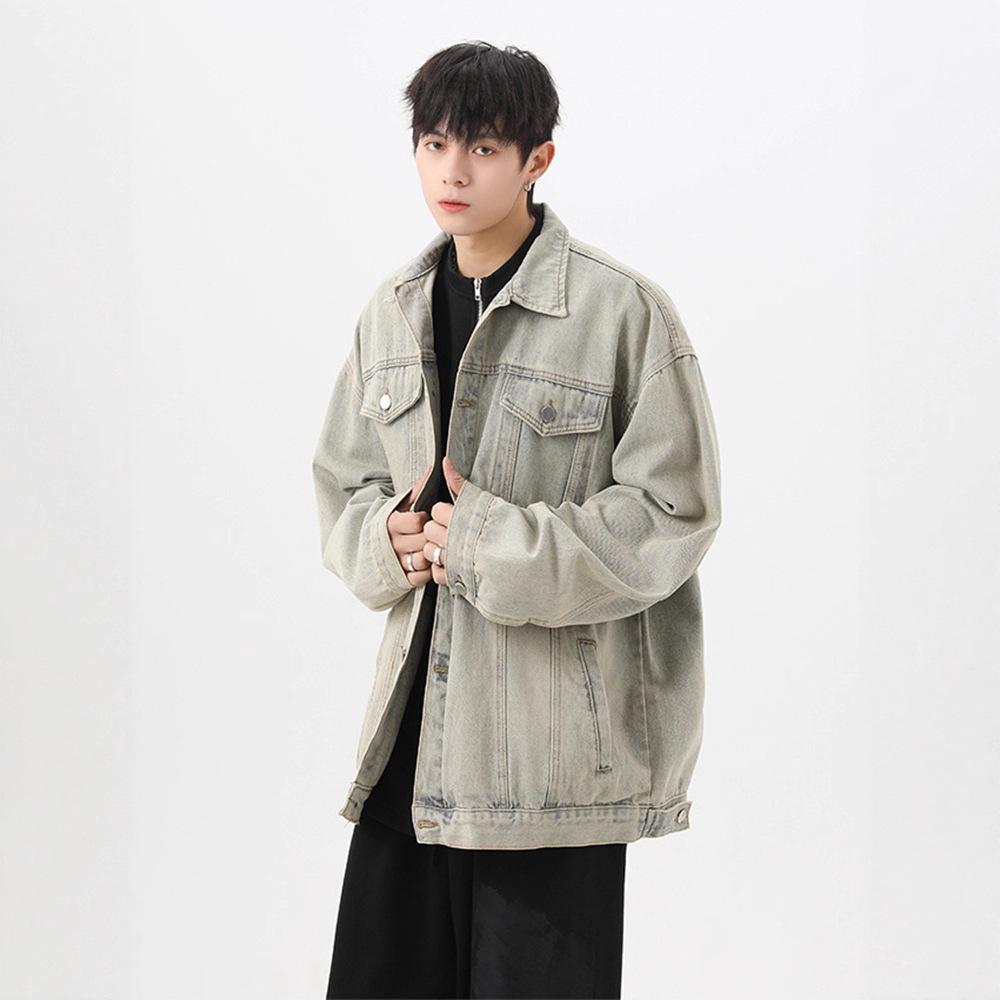 High Street Ruffian Handsome Denim Jacket Men's Autumn American Washed Old Bomber Jacket Retro Trendy Couple Top