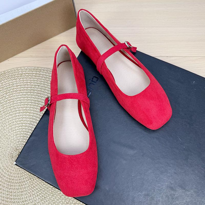 Fashion Flat Shoes for Women 2025 Square Toe Shallow Mouth Suede New Mary Jane Shoes Large Size Women's Shoes 42 43 44 Zapatos